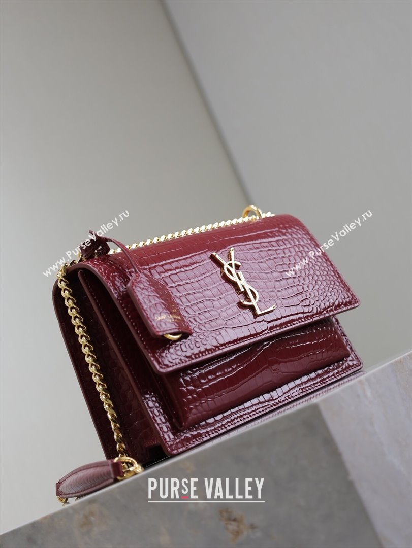 Saint Laurent Sunset Medium Bag in Crocodile Embossed Leather 442906 Red 2025 (YY-250625087)