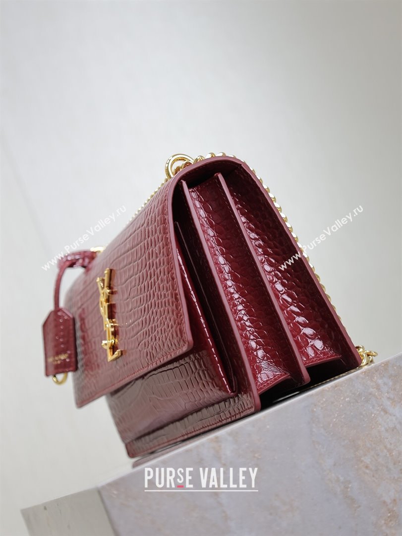 Saint Laurent Sunset Medium Bag in Crocodile Embossed Leather 442906 Red 2025 (YY-250625087)