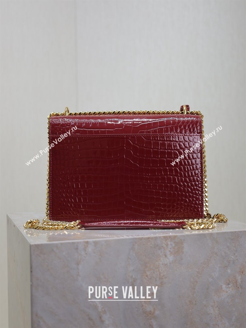 Saint Laurent Sunset Medium Bag in Crocodile Embossed Leather 442906 Red 2025 (YY-250625087)