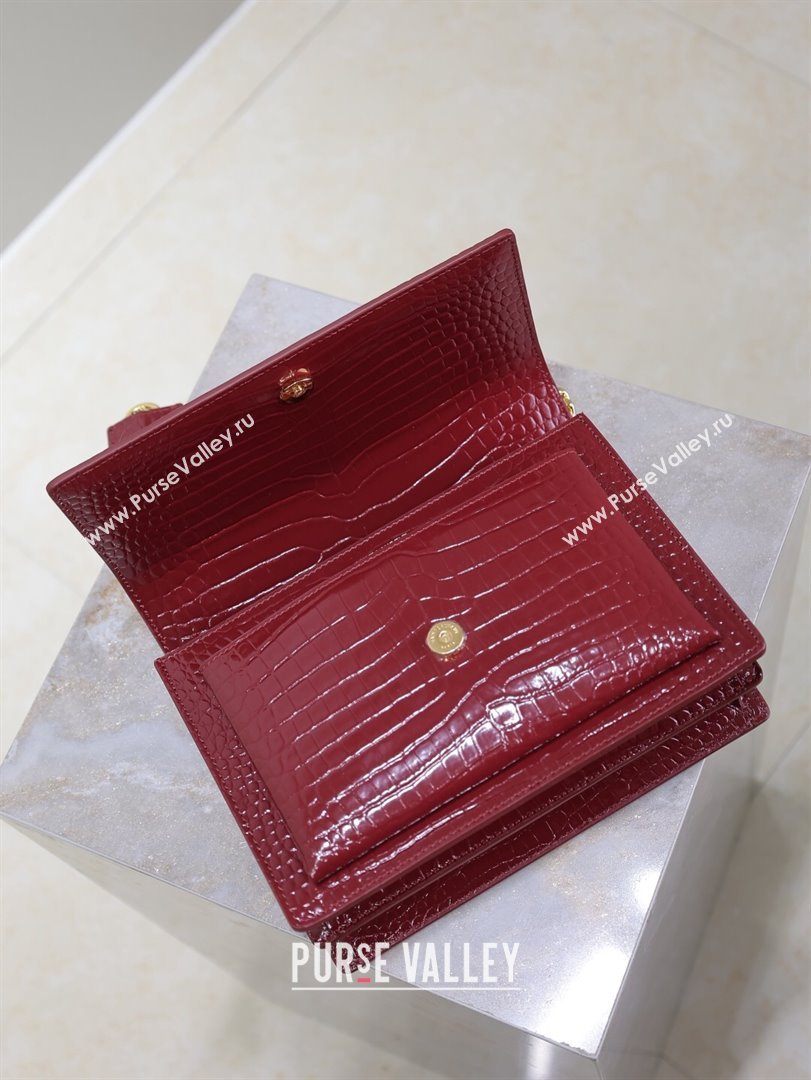 Saint Laurent Sunset Medium Bag in Crocodile Embossed Leather 442906 Red 2025 (YY-250625087)