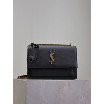 Saint Laurent Sunset Medium Bag in Grained Leather 442906 Black/Gold 2024 (YY-241217107)