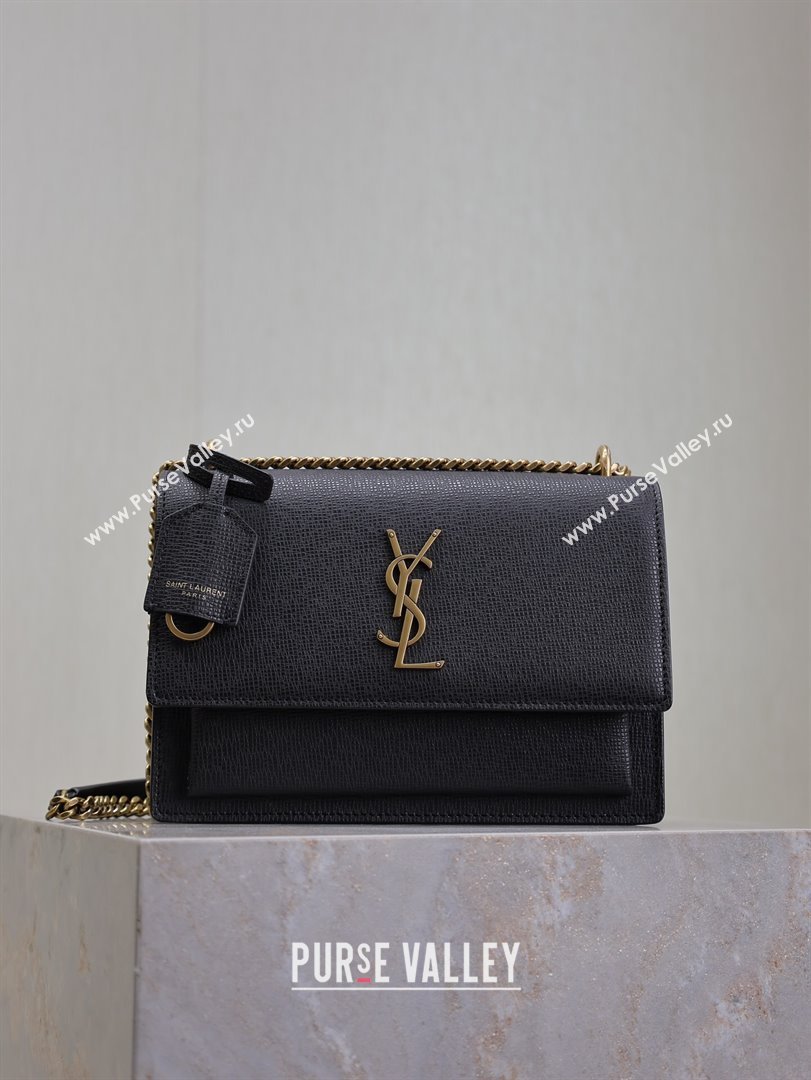 Saint Laurent Sunset Medium Bag in Grained Leather 442906 Black/Gold 2024 (YY-241217107)