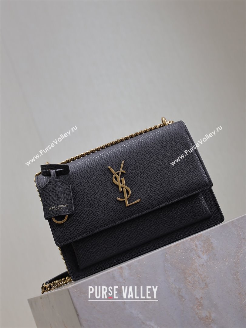 Saint Laurent Sunset Medium Bag in Grained Leather 442906 Black/Gold 2024 (YY-241217107)