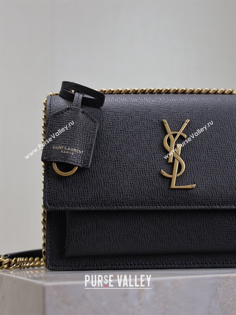 Saint Laurent Sunset Medium Bag in Grained Leather 442906 Black/Gold 2024 (YY-241217107)