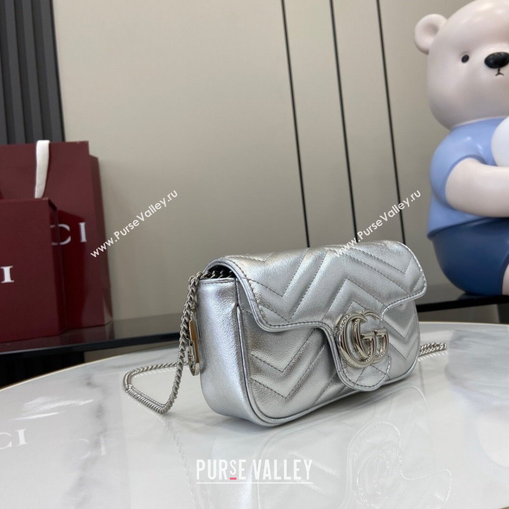 Gucci GG Marmont Matelasse Leather Super Mini Bag ‎476433 Silver-Tone 2025 (XLU-250117044)
