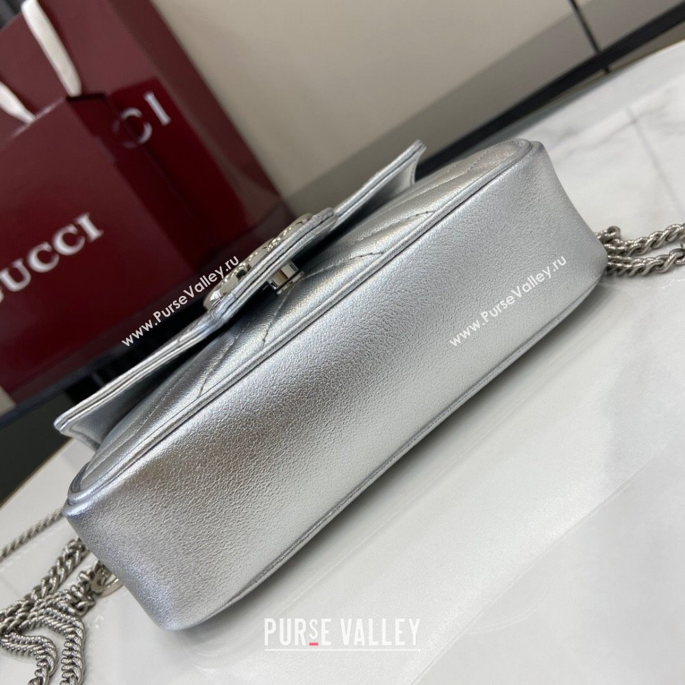 Gucci GG Marmont Matelasse Leather Super Mini Bag ‎476433 Silver-Tone 2025 (XLU-250117044)