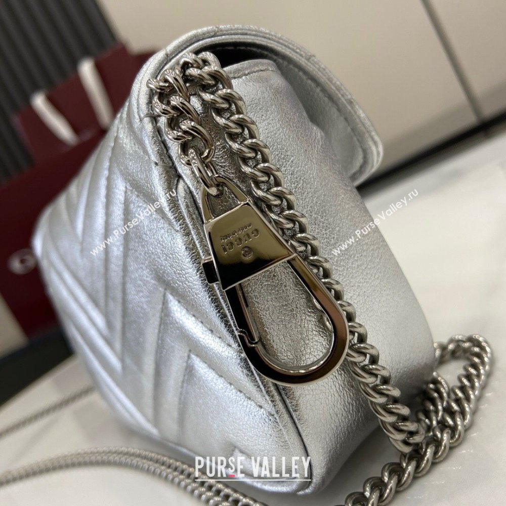 Gucci GG Marmont Matelasse Leather Super Mini Bag ‎476433 Silver-Tone 2025 (XLU-250117044)