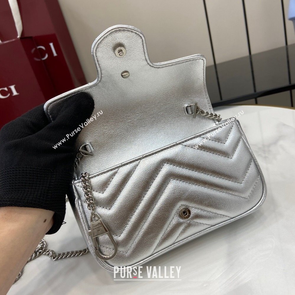 Gucci GG Marmont Matelasse Leather Super Mini Bag ‎476433 Silver-Tone 2025 (XLU-250117044)