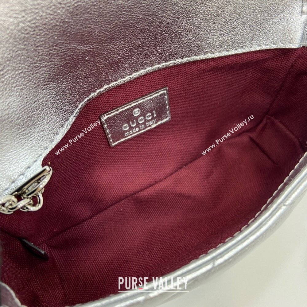 Gucci GG Marmont Matelasse Leather Super Mini Bag ‎476433 Silver-Tone 2025 (XLU-250117044)