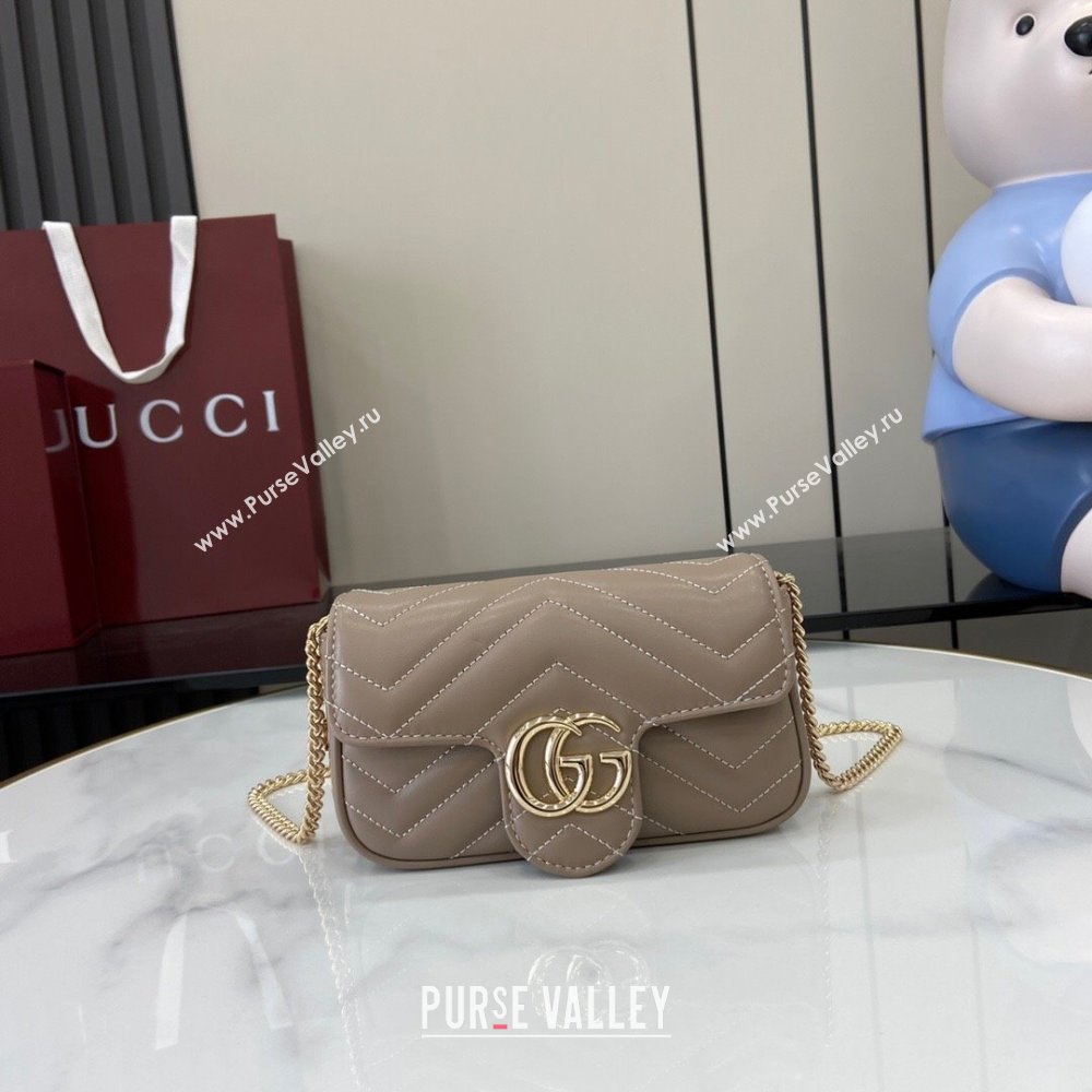 Gucci GG Marmont Matelasse Leather Super Mini Bag ‎476433 Beige Grey 2025 (XLU-250117045)