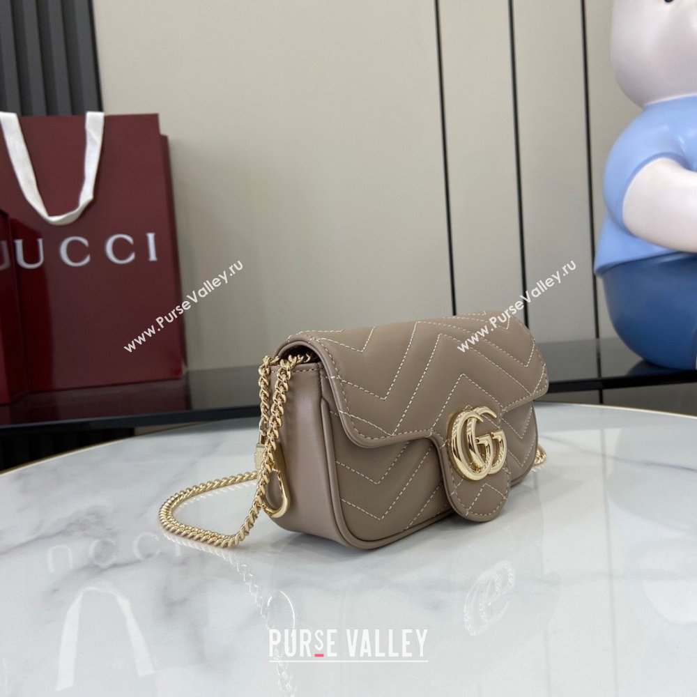 Gucci GG Marmont Matelasse Leather Super Mini Bag ‎476433 Beige Grey 2025 (XLU-250117045)