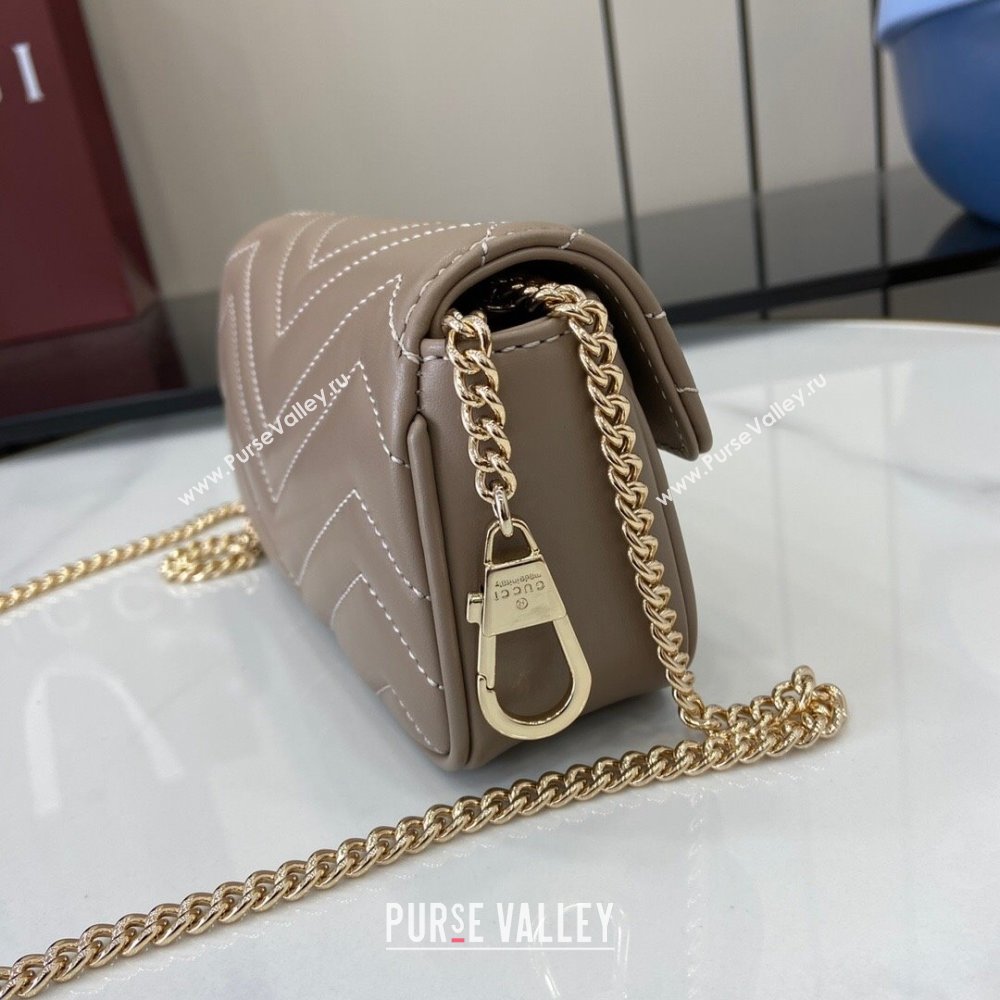 Gucci GG Marmont Matelasse Leather Super Mini Bag ‎476433 Beige Grey 2025 (XLU-250117045)