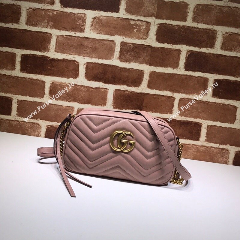 Gucci GG Marmont Leather Small Shoulder Bag 447632 Nude pink 2024 (DLH-241211100)