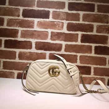 Gucci GG Marmont Leather Small Shoulder Bag 447632 White/Gold 2024 (DLH-241211101)