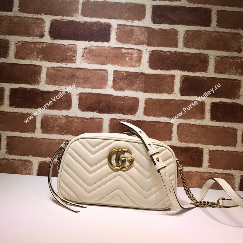 Gucci GG Marmont Leather Small Shoulder Bag 447632 White/Gold 2024 (DLH-241211101)