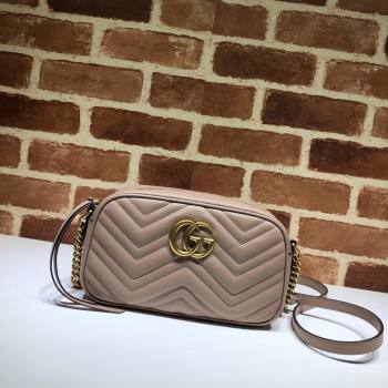 Gucci GG Marmont Leather Small Shoulder Bag 447632 Beige/Gold 2024 (DLH-241211098)