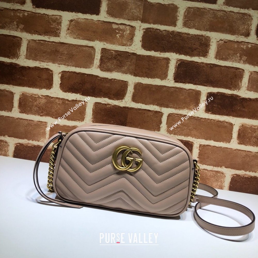 Gucci GG Marmont Leather Small Shoulder Bag 447632 Beige/Gold 2024 (DLH-241211098)