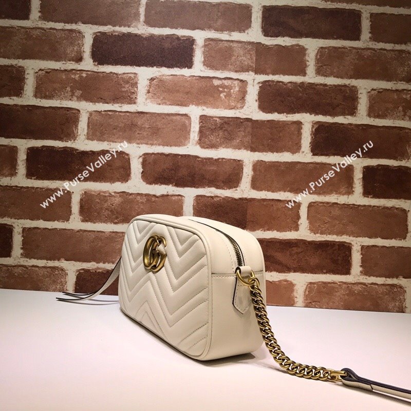 Gucci GG Marmont Leather Small Shoulder Bag 447632 White/Gold 2024 (DLH-241211101)