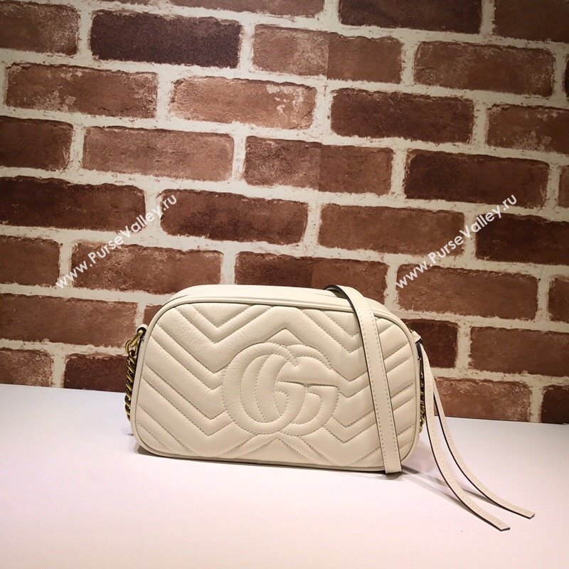 Gucci GG Marmont Leather Small Shoulder Bag 447632 White/Gold 2024 (DLH-241211101)