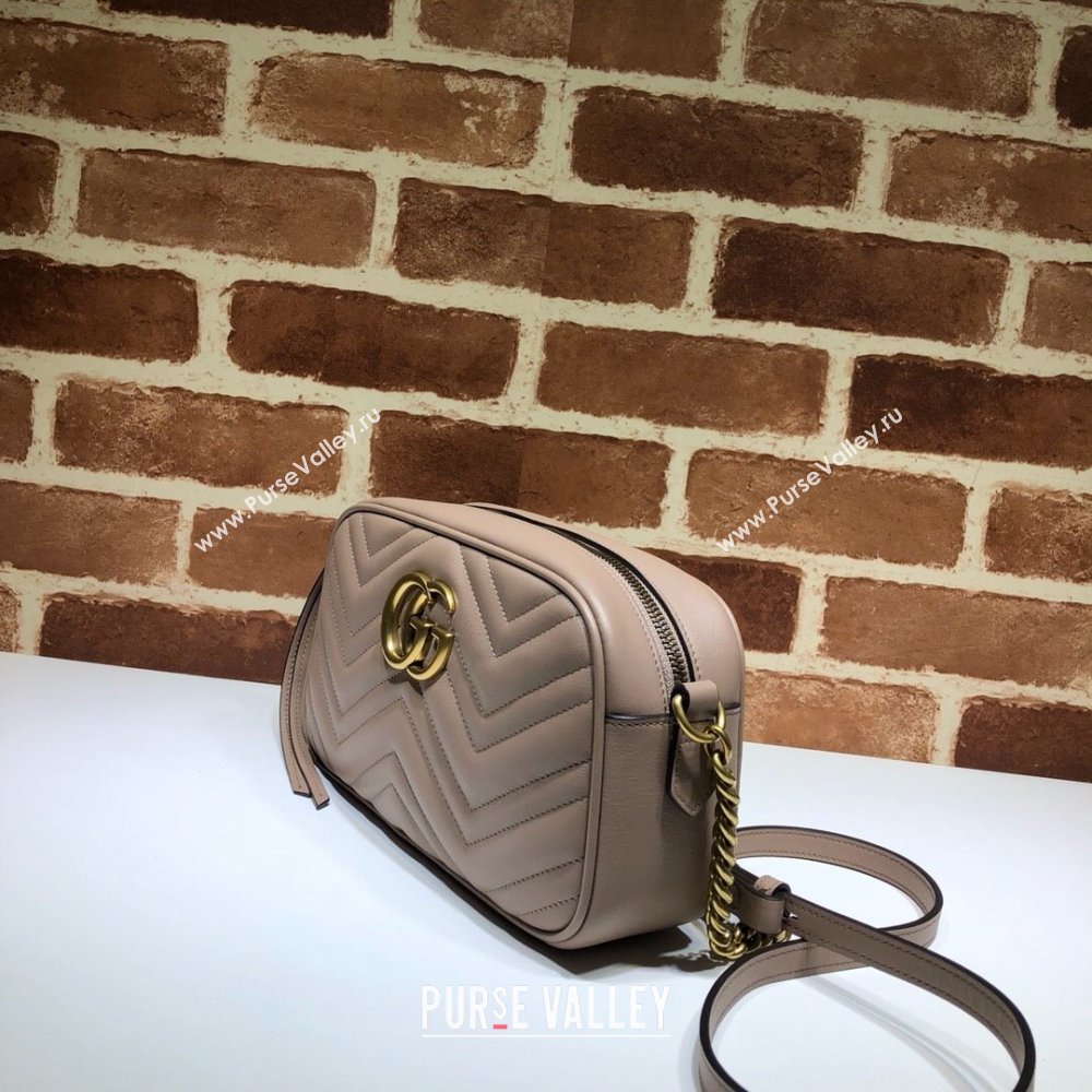 Gucci GG Marmont Leather Small Shoulder Bag 447632 Beige/Gold 2024 (DLH-241211098)