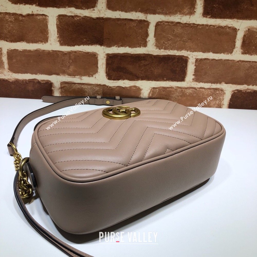 Gucci GG Marmont Leather Small Shoulder Bag 447632 Beige/Gold 2024 (DLH-241211098)