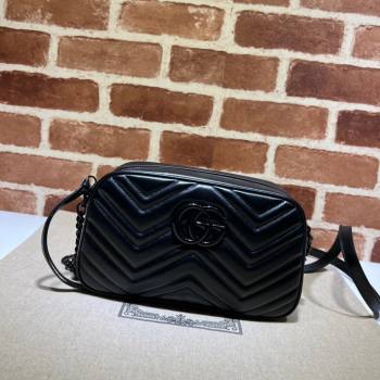 Gucci GG Marmont Leather Small Shoulder Bag 447632 All Black 2024 (DLH-241211105)