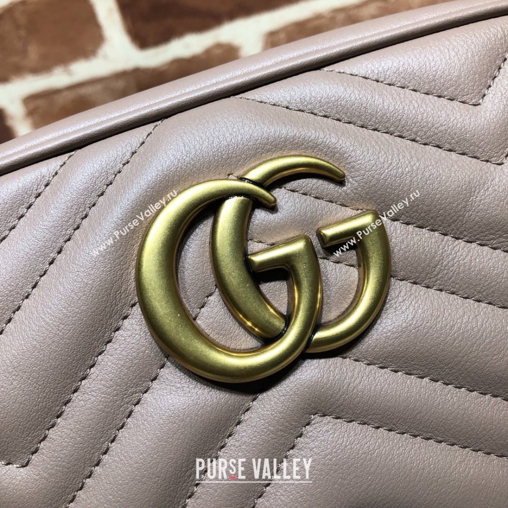 Gucci GG Marmont Leather Small Shoulder Bag 447632 Beige/Gold 2024 (DLH-241211098)