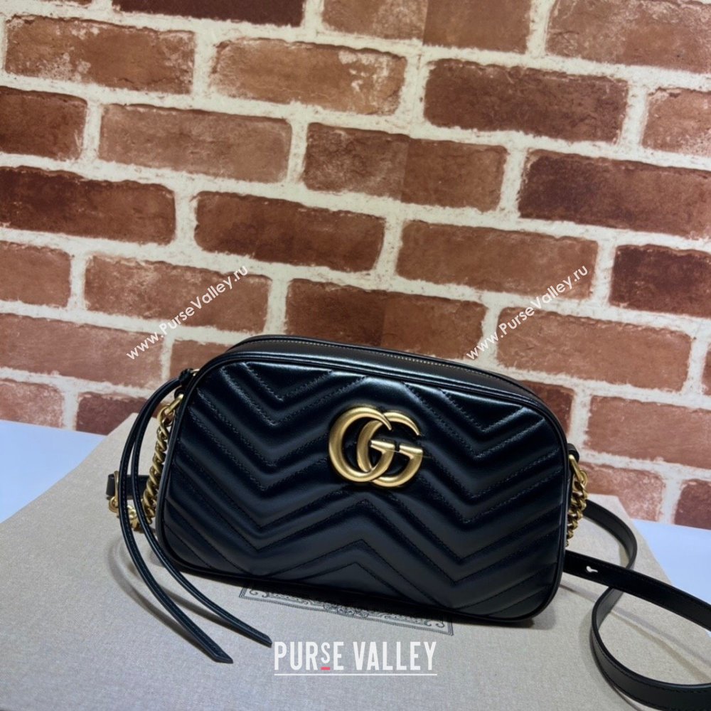 Gucci GG Marmont Leather Small Shoulder Bag 447632 Black/Gold 2024 (DLH-241211106)