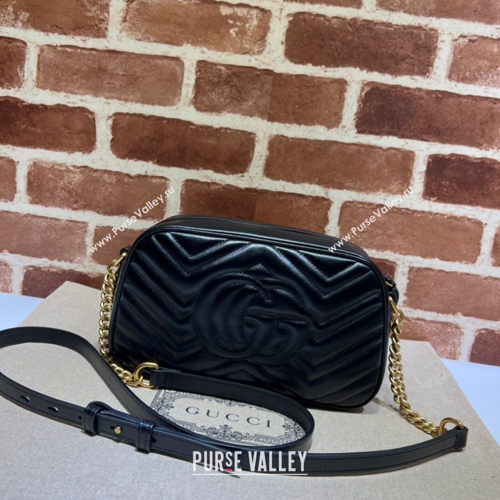 Gucci GG Marmont Leather Small Shoulder Bag 447632 Black/Gold 2024 (DLH-241211106)