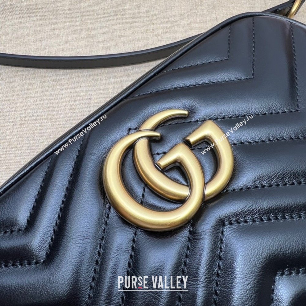 Gucci GG Marmont Leather Small Shoulder Bag 447632 Black/Gold 2024 (DLH-241211106)