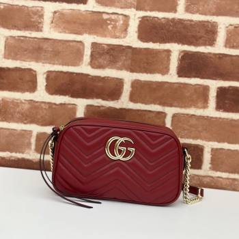 Gucci GG Marmont Leather Small Shoulder Bag 447632 Burgundy 2024 (DLH-241211107)