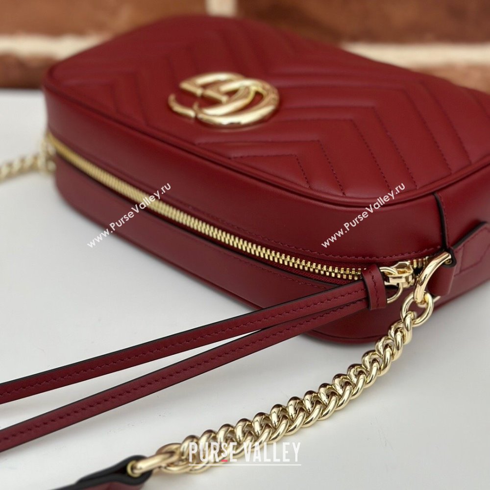 Gucci GG Marmont Leather Small Shoulder Bag 447632 Burgundy 2024 (DLH-241211107)