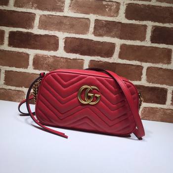 Gucci GG Marmont Leather Small Shoulder Bag 447632 Red 2024 (DLH-241211108)