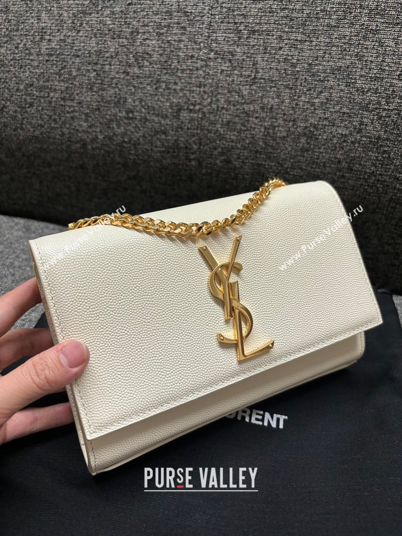 Saint Laurent Kate Small Chain Bag in Grained Leather 469390 White/Gold 2025 (YY-250409107)