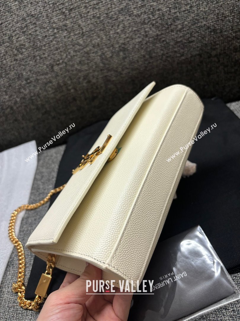 Saint Laurent Kate Small Chain Bag in Grained Leather 469390 White/Gold 2025 (YY-250409107)