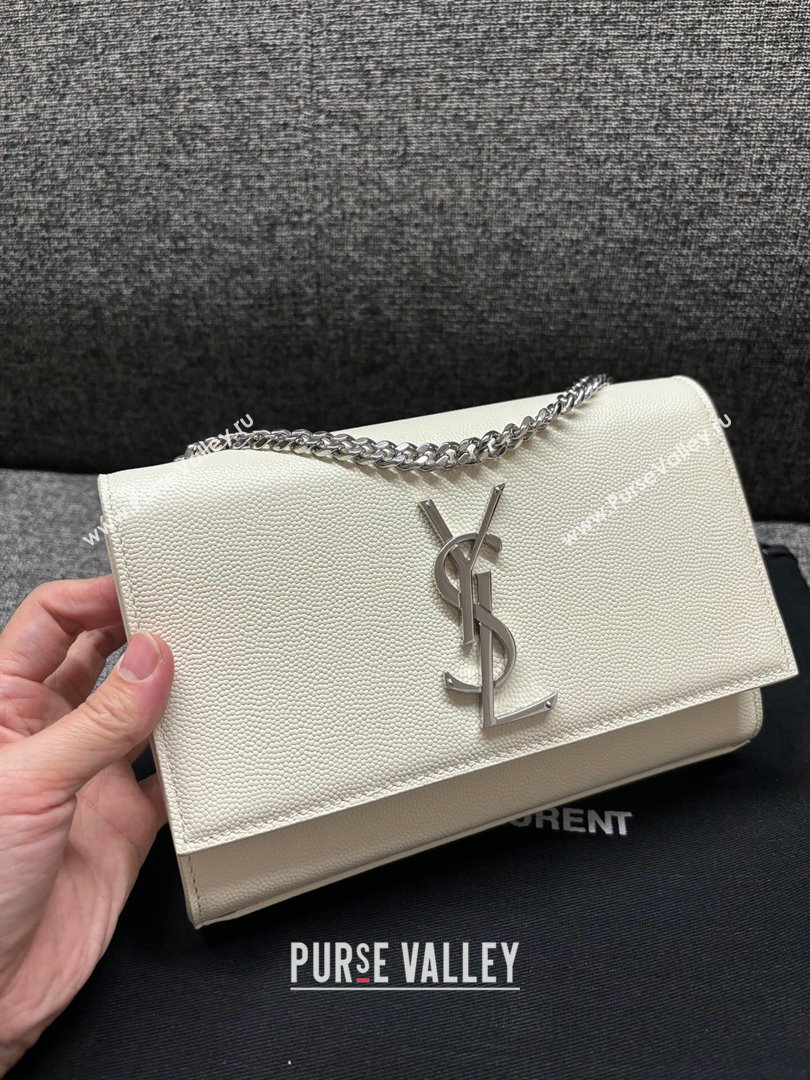 Saint Laurent Kate Small Chain Bag in Grained Leather 469390 White/Silver 2025 (YY-250409106)