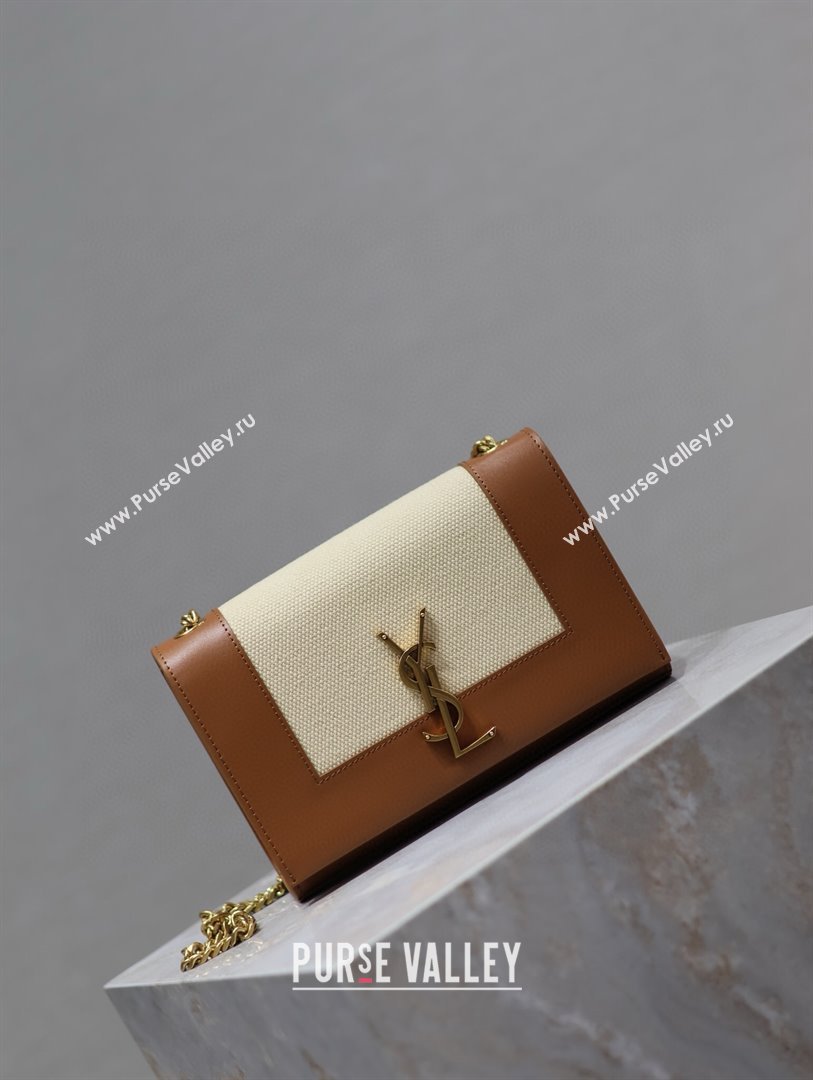 Saint Laurent Kate Small Chain Bag in Cotton Linen and Leather 469390 Brown 2025 (YY-250409108)