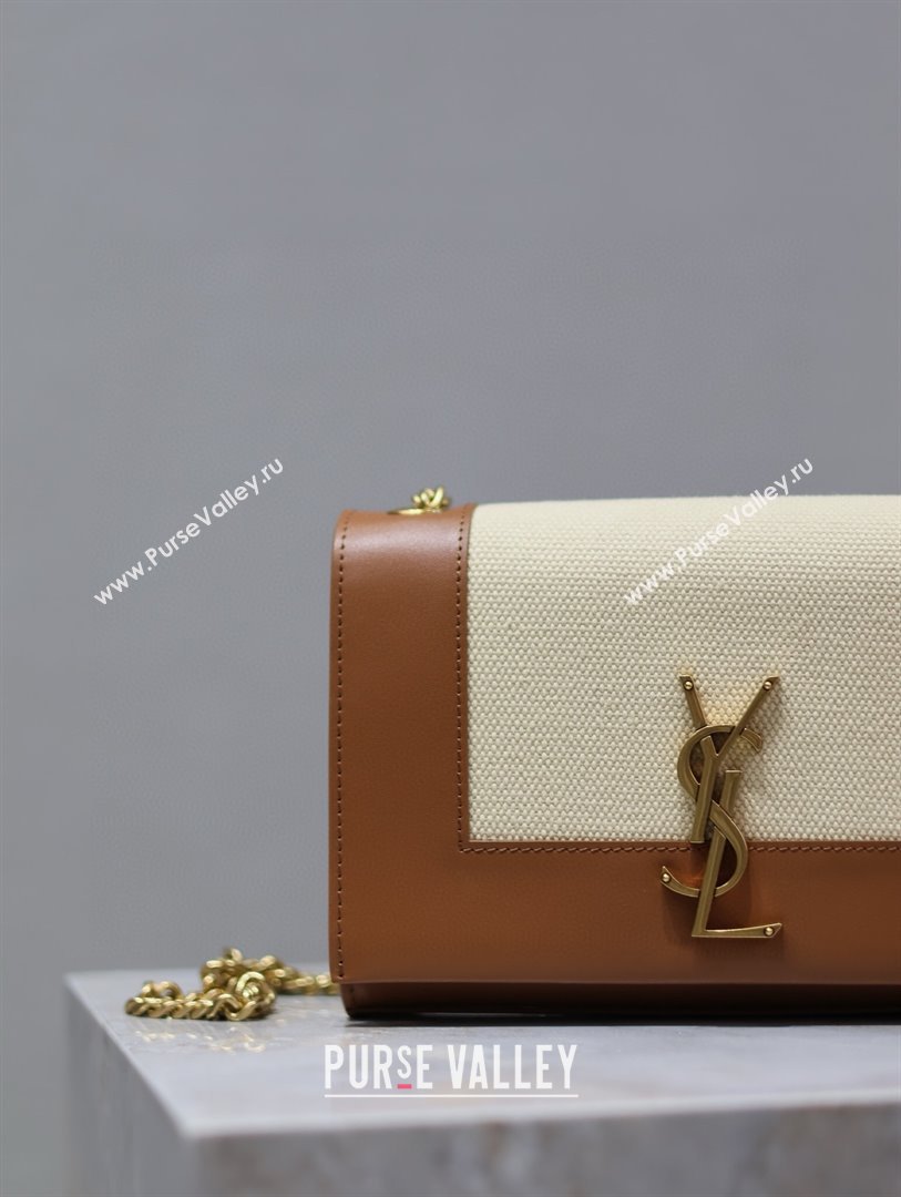 Saint Laurent Kate Small Chain Bag in Cotton Linen and Leather 469390 Brown 2025 (YY-250409108)