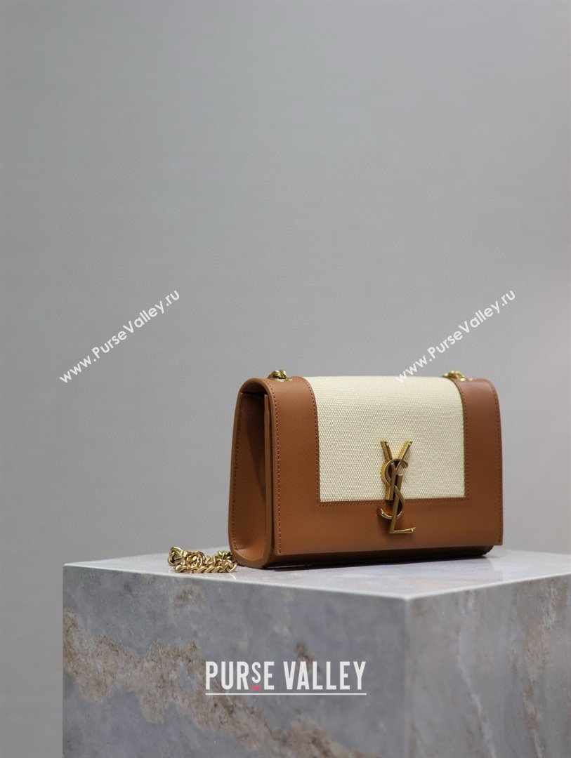 Saint Laurent Kate Small Chain Bag in Cotton Linen and Leather 469390 Brown 2025 (YY-250409108)