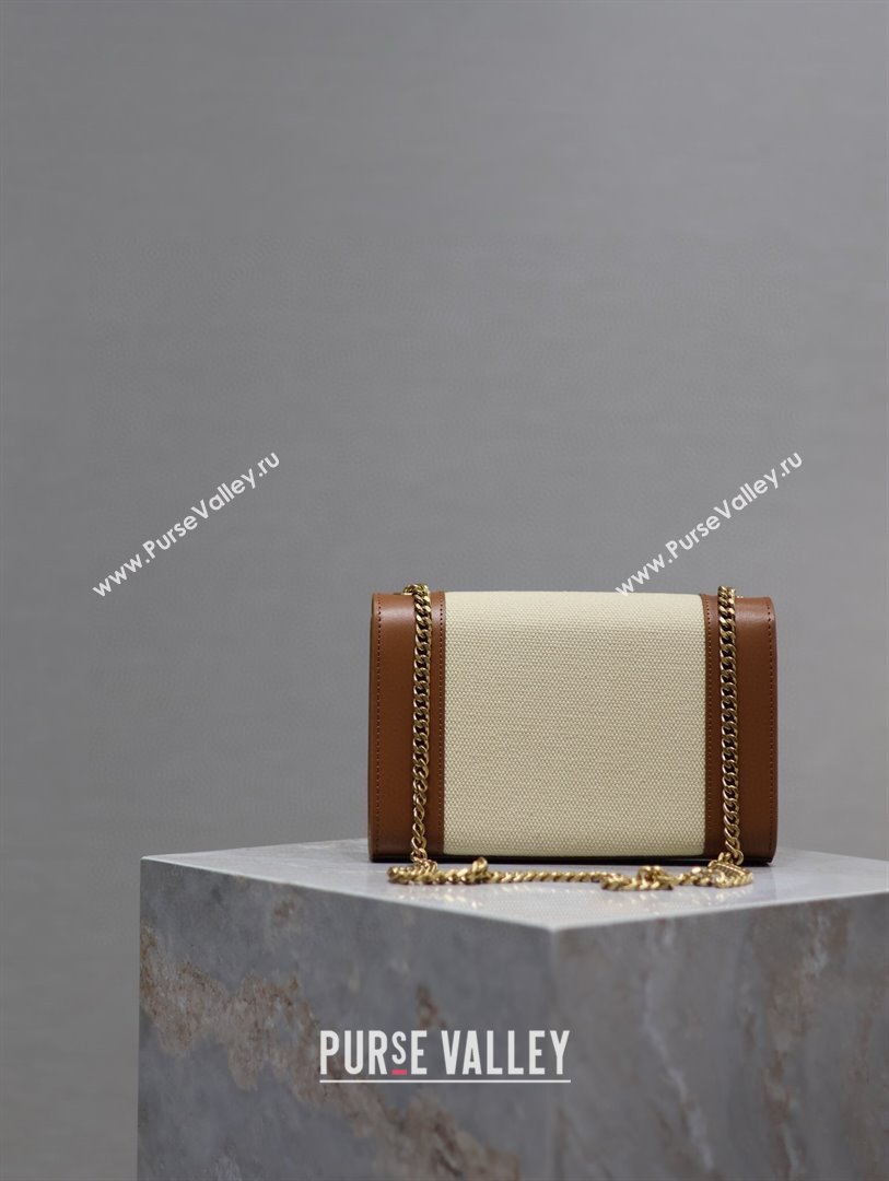 Saint Laurent Kate Small Chain Bag in Cotton Linen and Leather 469390 Brown 2025 (YY-250409108)