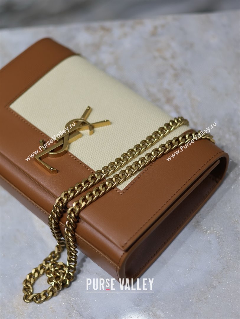 Saint Laurent Kate Small Chain Bag in Cotton Linen and Leather 469390 Brown 2025 (YY-250409108)
