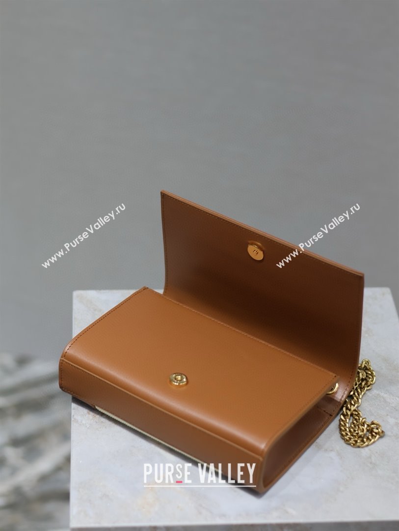 Saint Laurent Kate Small Chain Bag in Cotton Linen and Leather 469390 Brown 2025 (YY-250409108)