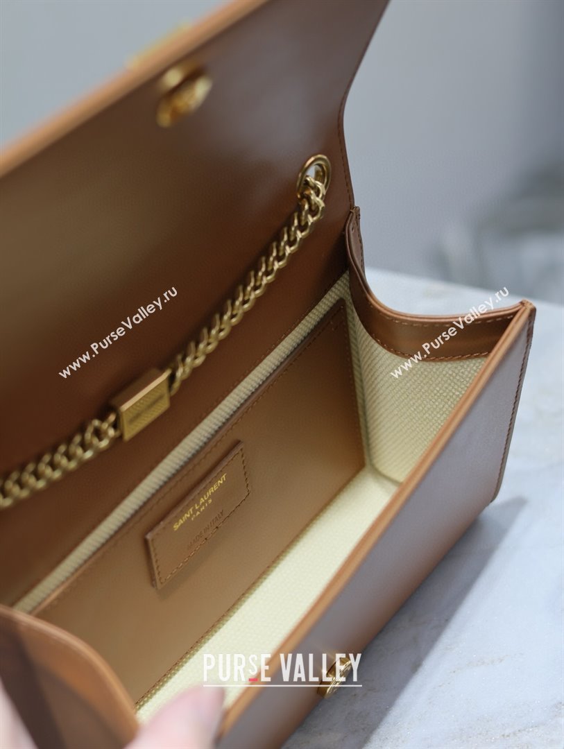 Saint Laurent Kate Small Chain Bag in Cotton Linen and Leather 469390 Brown 2025 (YY-250409108)