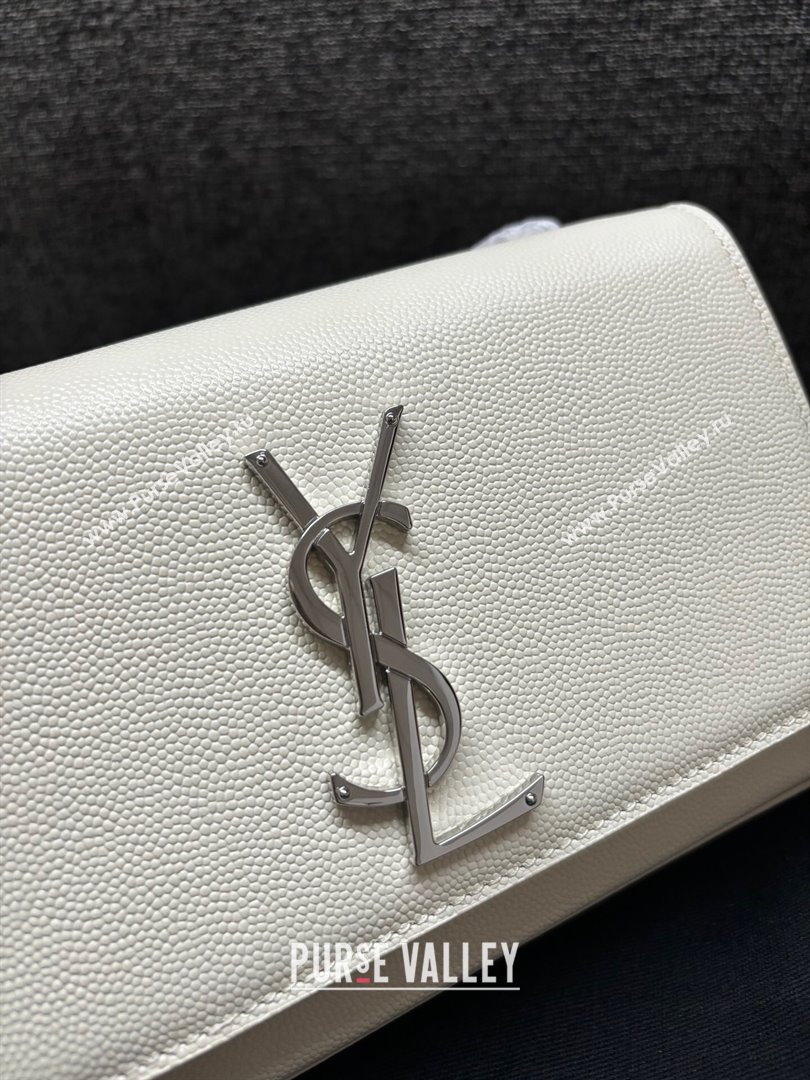 Saint Laurent Kate Small Chain Bag in Grained Leather 469390 White/Silver 2025 (YY-250409106)