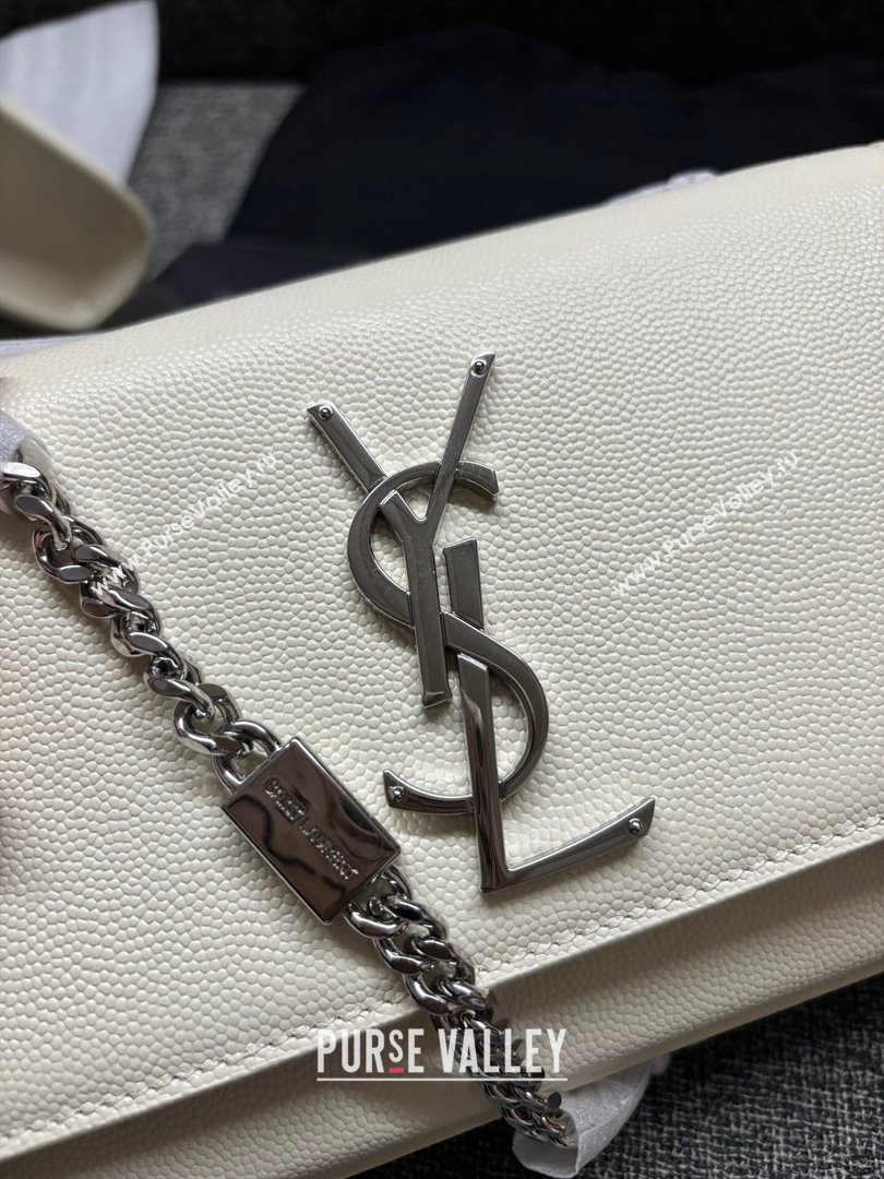 Saint Laurent Kate Small Chain Bag in Grained Leather 469390 White/Silver 2025 (YY-250409106)