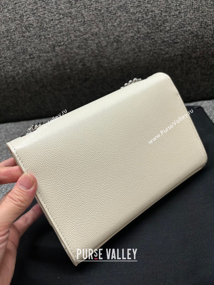 Saint Laurent Kate Small Chain Bag in Grained Leather 469390 White/Silver 2025 (YY-250409106)