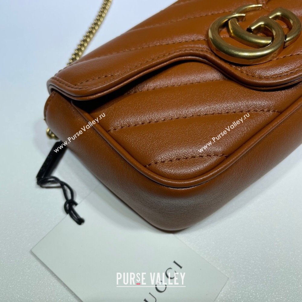 Gucci GG Marmont Chevron Leather Super Mini Bag ‎476433 Brown 2024 (DLH-241211081)