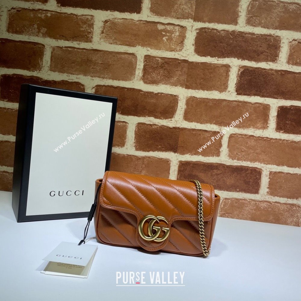 Gucci GG Marmont Chevron Leather Super Mini Bag ‎476433 Brown 2024 (DLH-241211081)