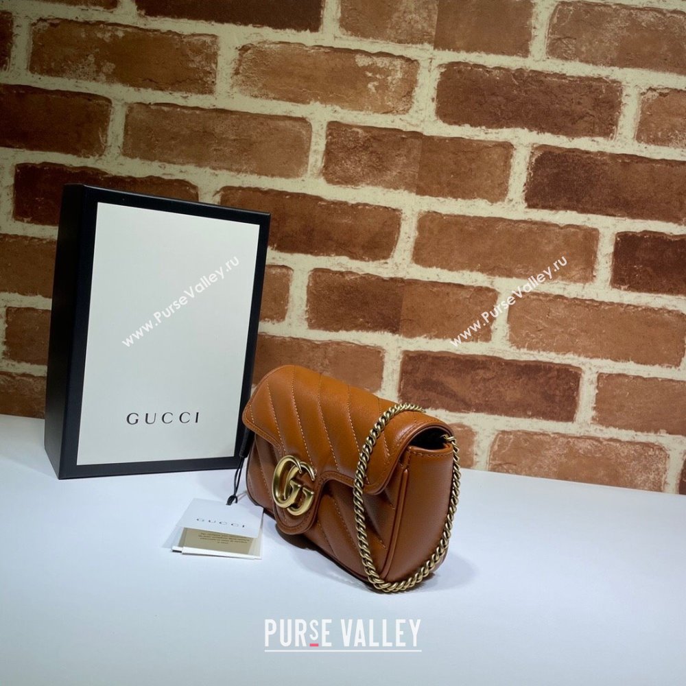 Gucci GG Marmont Chevron Leather Super Mini Bag ‎476433 Brown 2024 (DLH-241211081)