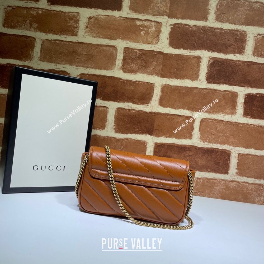 Gucci GG Marmont Chevron Leather Super Mini Bag ‎476433 Brown 2024 (DLH-241211081)